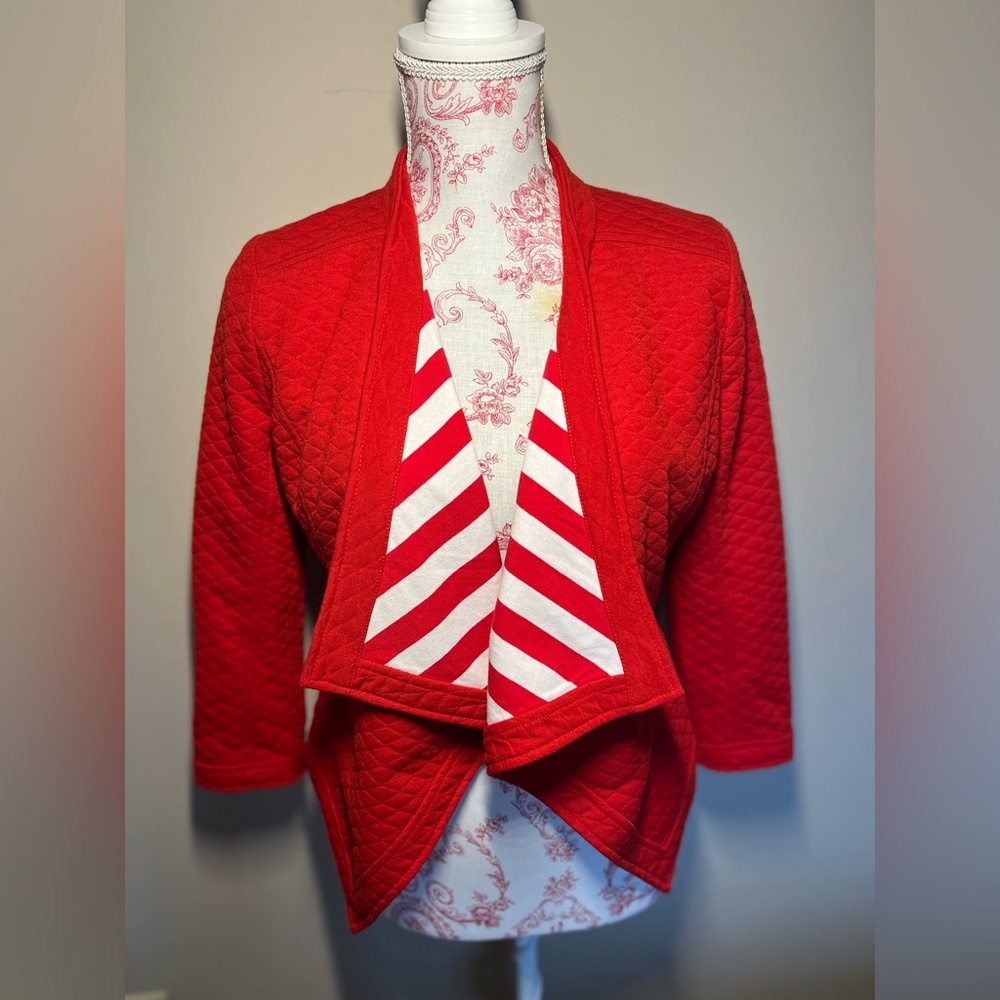 Sugarfly Red White Blazer Cardigan Striped Jacket, size XS